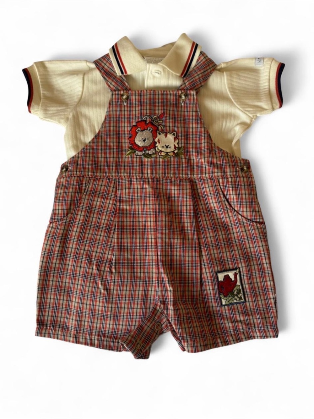 Vintage Little Me Polo with Red Plaid Baby Overalls